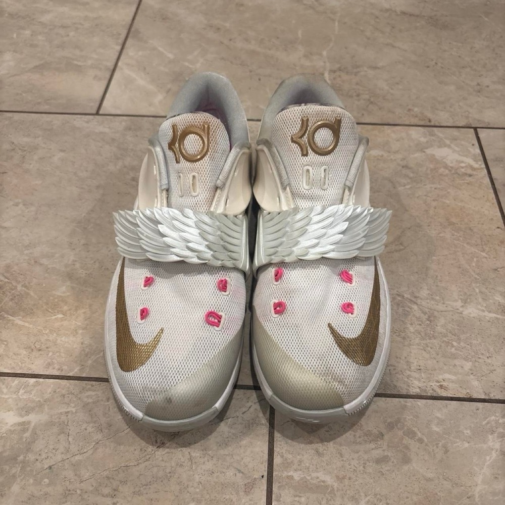 Nike KD 7 Aunt Pearl White Cream Gold Basketball Shoes 745407-176 Kids 7Y